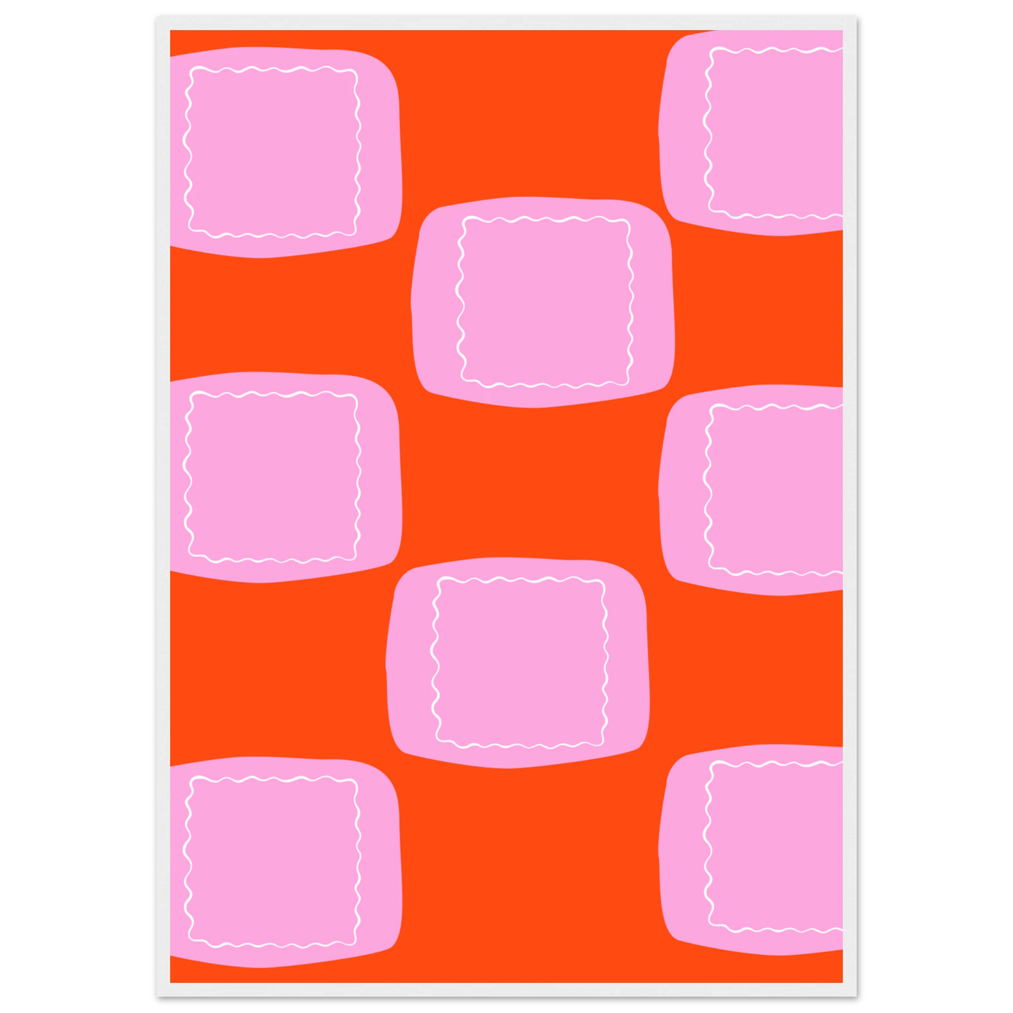 Abstract geometric print vibrant orange pink wall art by anya trut choose your size frame art print in a White frame size 21x29.7 cm / 8x12" affordable wall art by Art Aunty NZ