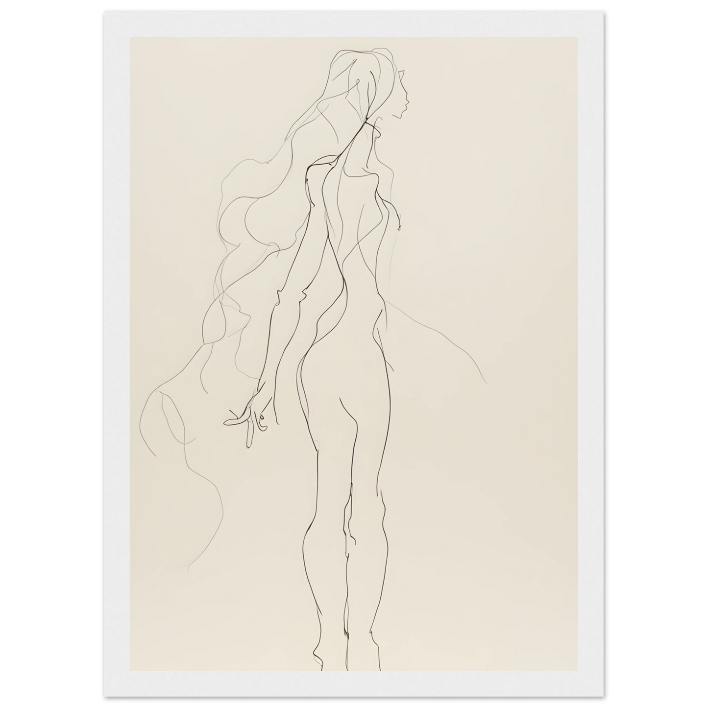 Abstract feminine grace line art print elegant figure by anya trut framed art art print in a Wood frame size A1 (59.4 x 84.1  cm) affordable wall art by Art Aunty NZ