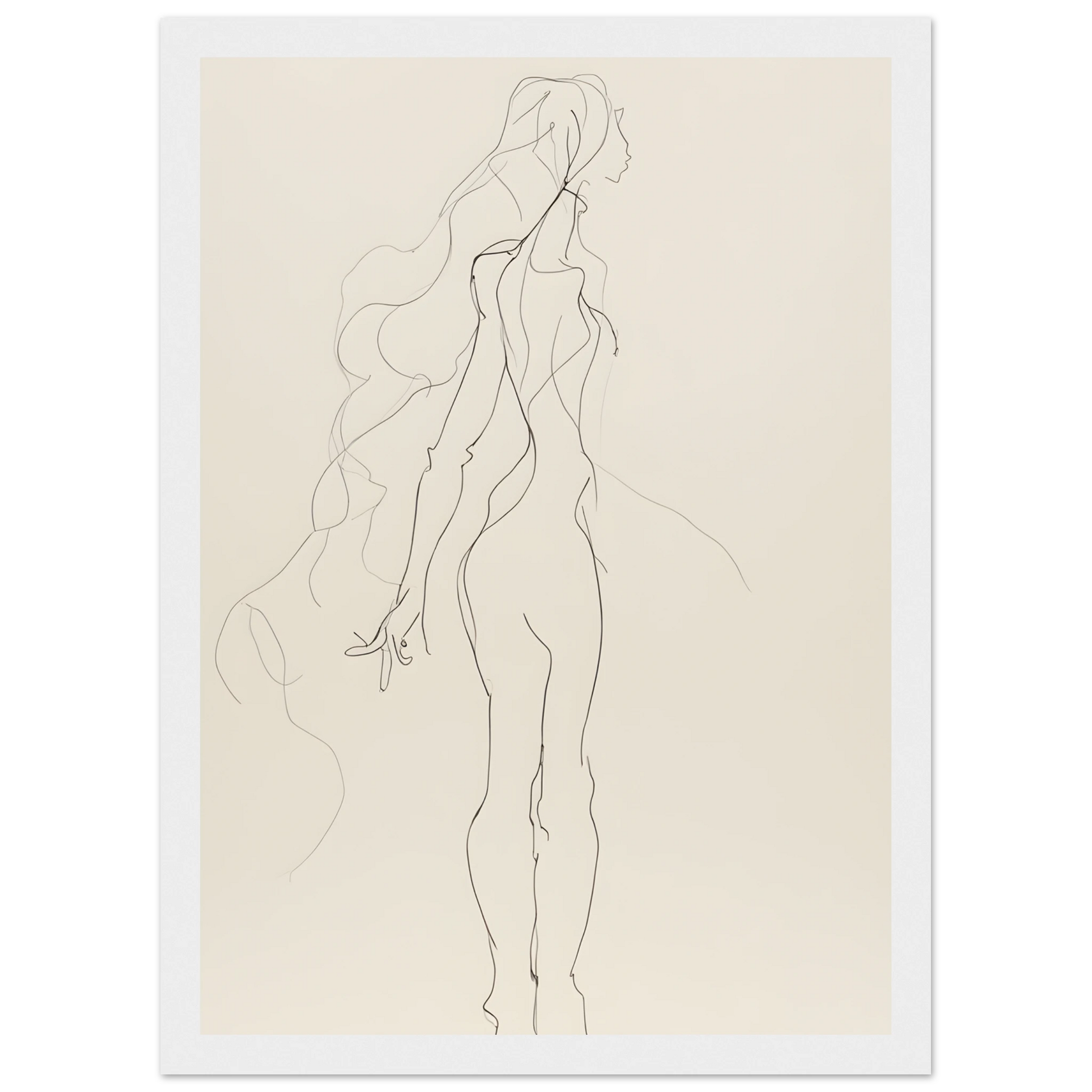 Abstract feminine grace line art print elegant figure by anya trut framed art art print in a Wood frame size A1 (59.4 x 84.1  cm) affordable wall art by Art Aunty NZ