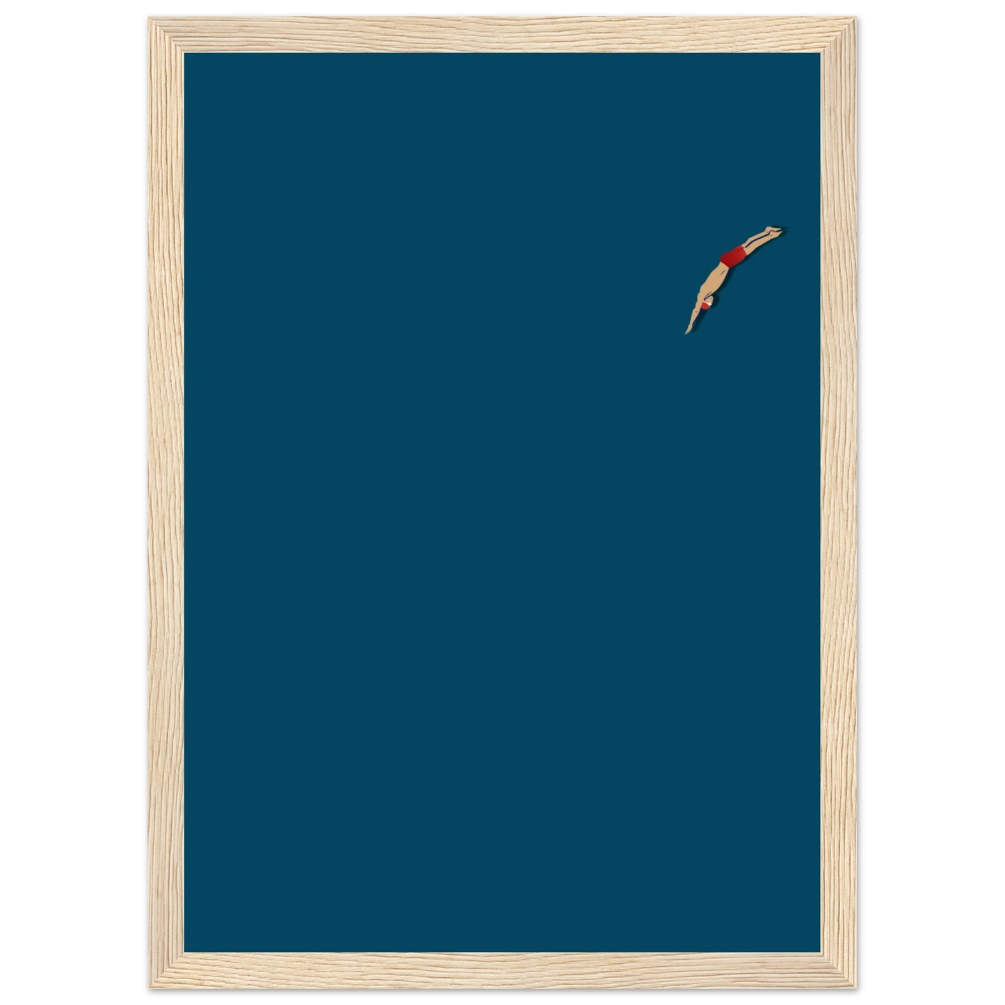 Minimalist dive serene swimmer art print by anya trut choose your size frame for a custom look art print in a Black frame size 21x29.7 cm / 8x12" affordable wall art by Art Aunty NZ
