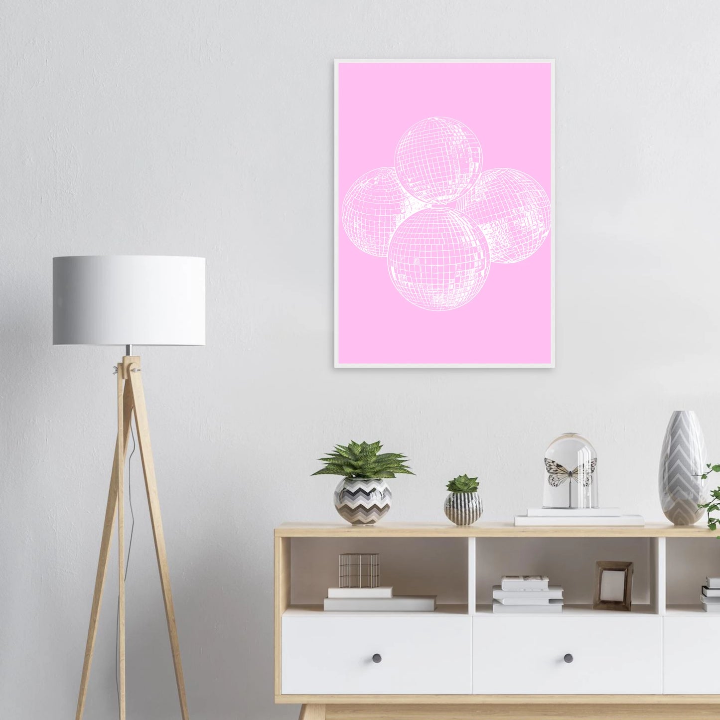 Pink disco dream geometric disco balls framed poster by anya trut in your choice of size and frame art print in a  size  affordable wall art by Art Aunty NZ