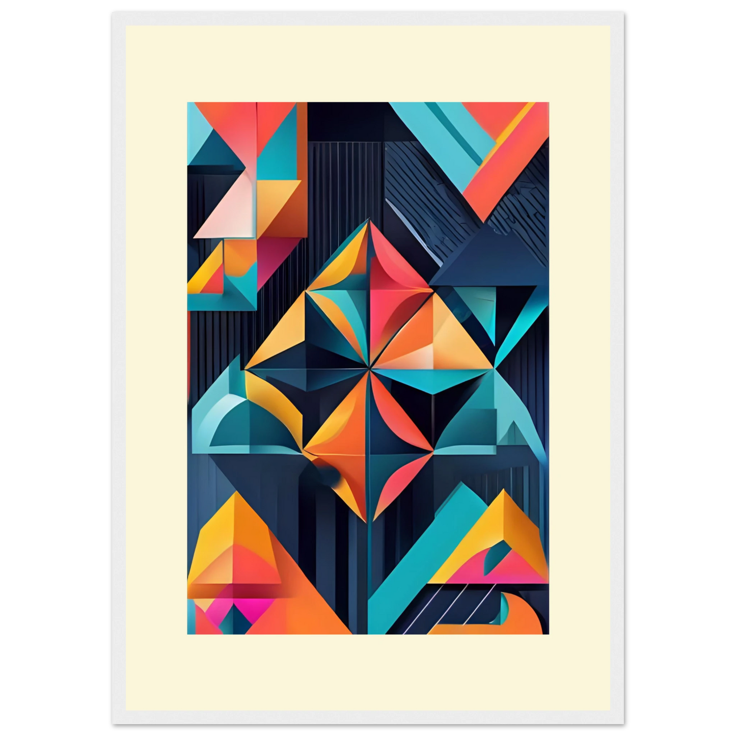 Abstract geometric kaleidoscope print by anya trut vibrant modern wall art in your choice of size frame art print in a Wood frame size A2 (42 x 59.4  cm) affordable wall art by Art Aunty NZ