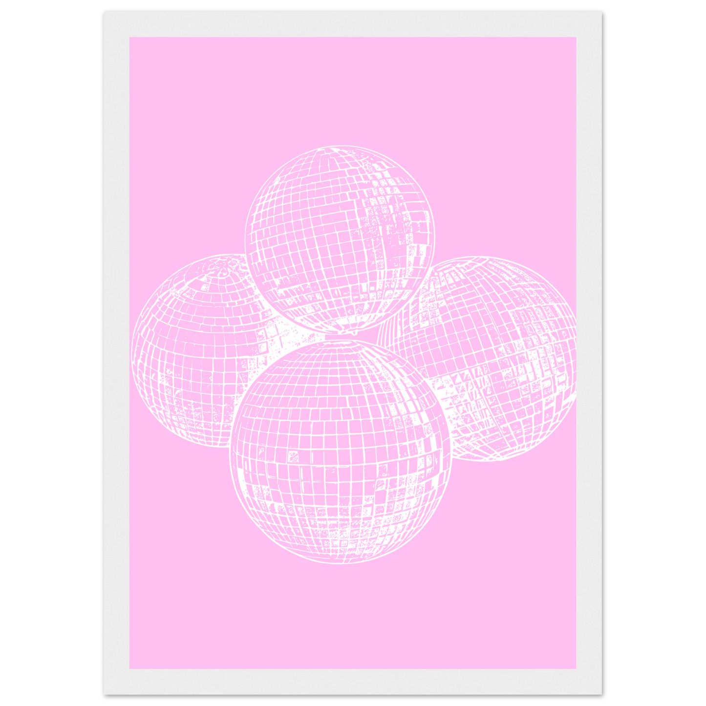 Pink disco dream geometric disco balls framed poster by anya trut in your choice of size and frame art print in a Wood frame size A1 (59.4 x 84.1  cm) affordable wall art by Art Aunty NZ