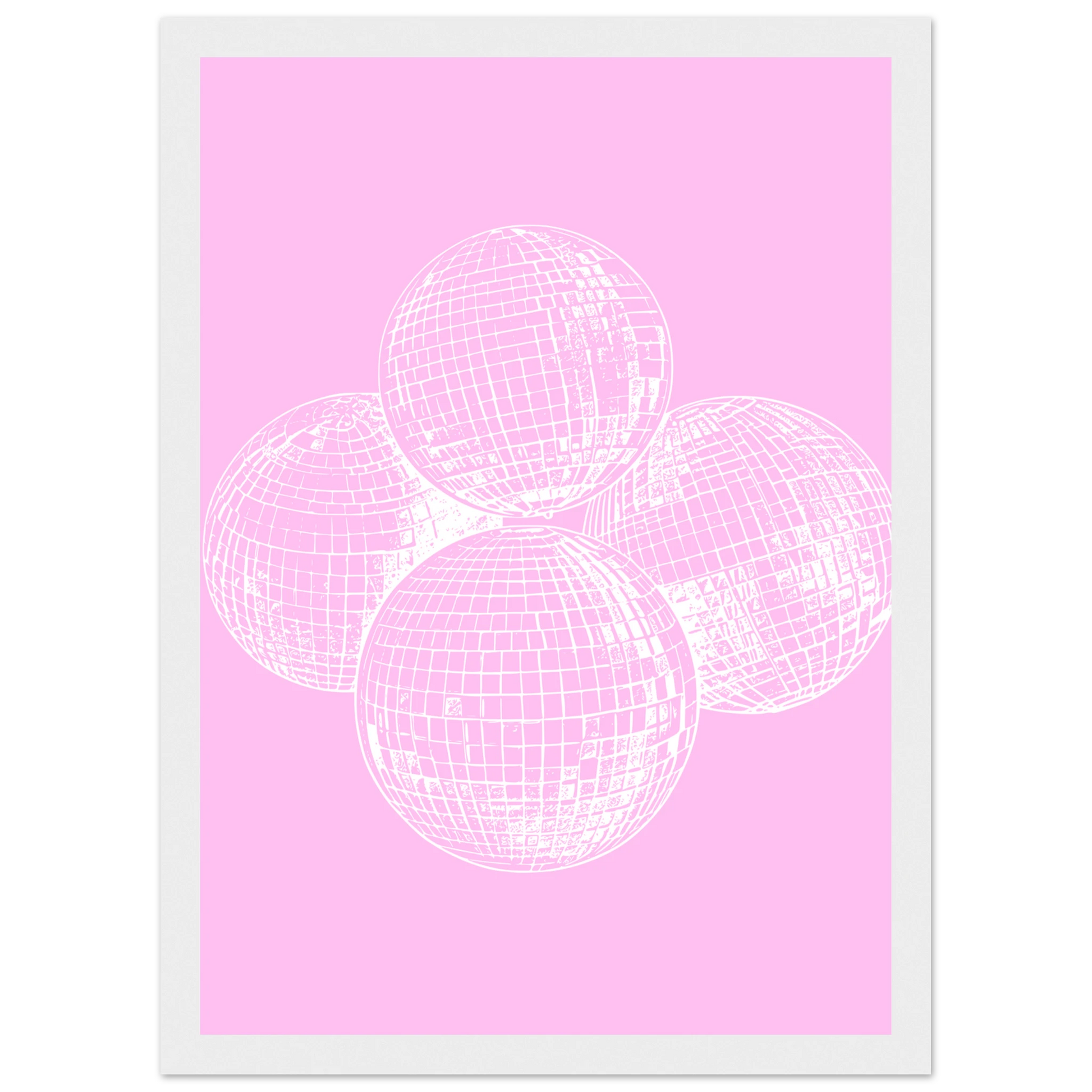 Pink disco dream geometric disco balls framed poster by anya trut in your choice of size and frame art print in a Wood frame size A1 (59.4 x 84.1  cm) affordable wall art by Art Aunty NZ