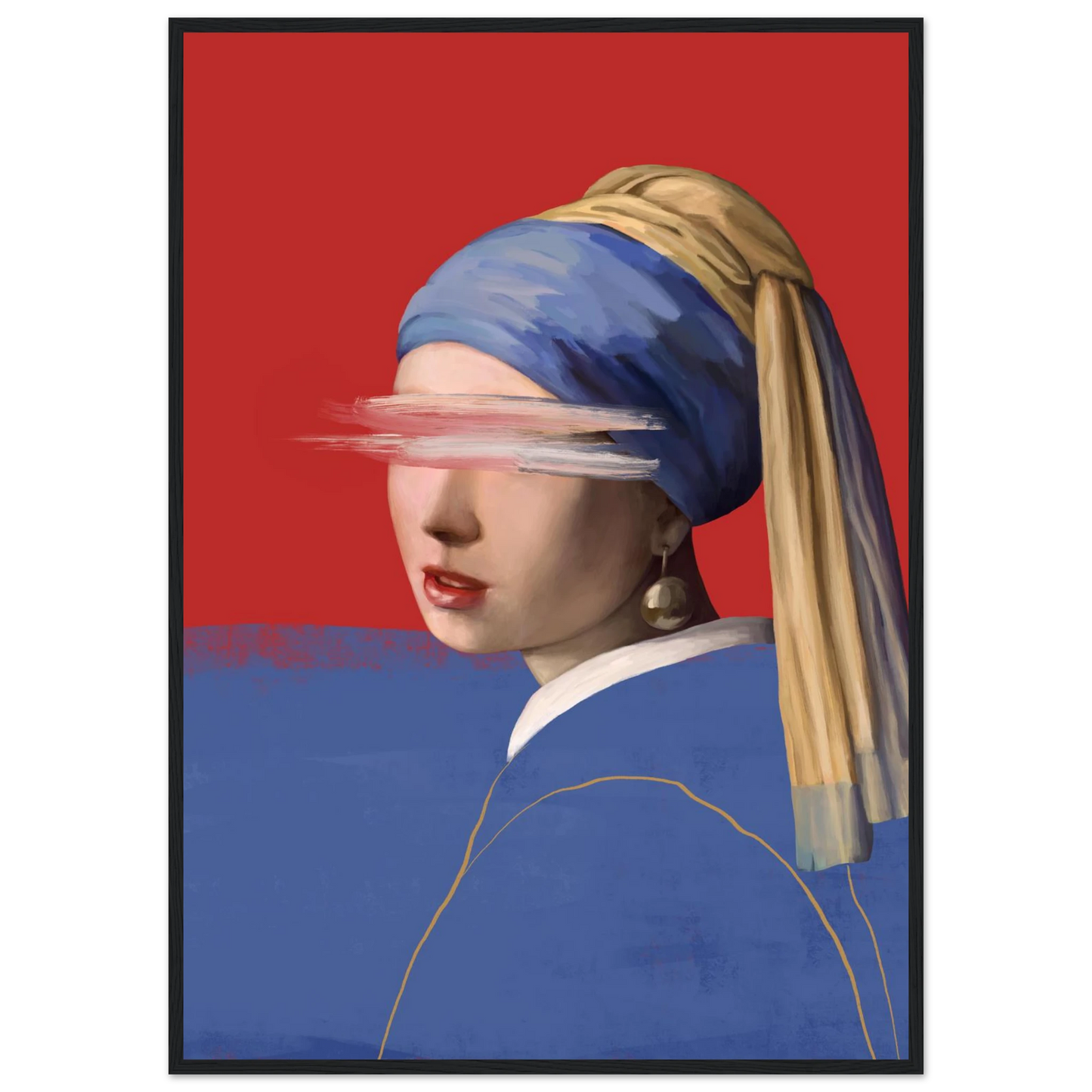 Girl with a pearl earring modern abstraction framed poster by ioana horvat in your choice of size frame color art print in a Wood frame size A2 (42 x 59.4  cm) affordable wall art by Art Aunty NZ