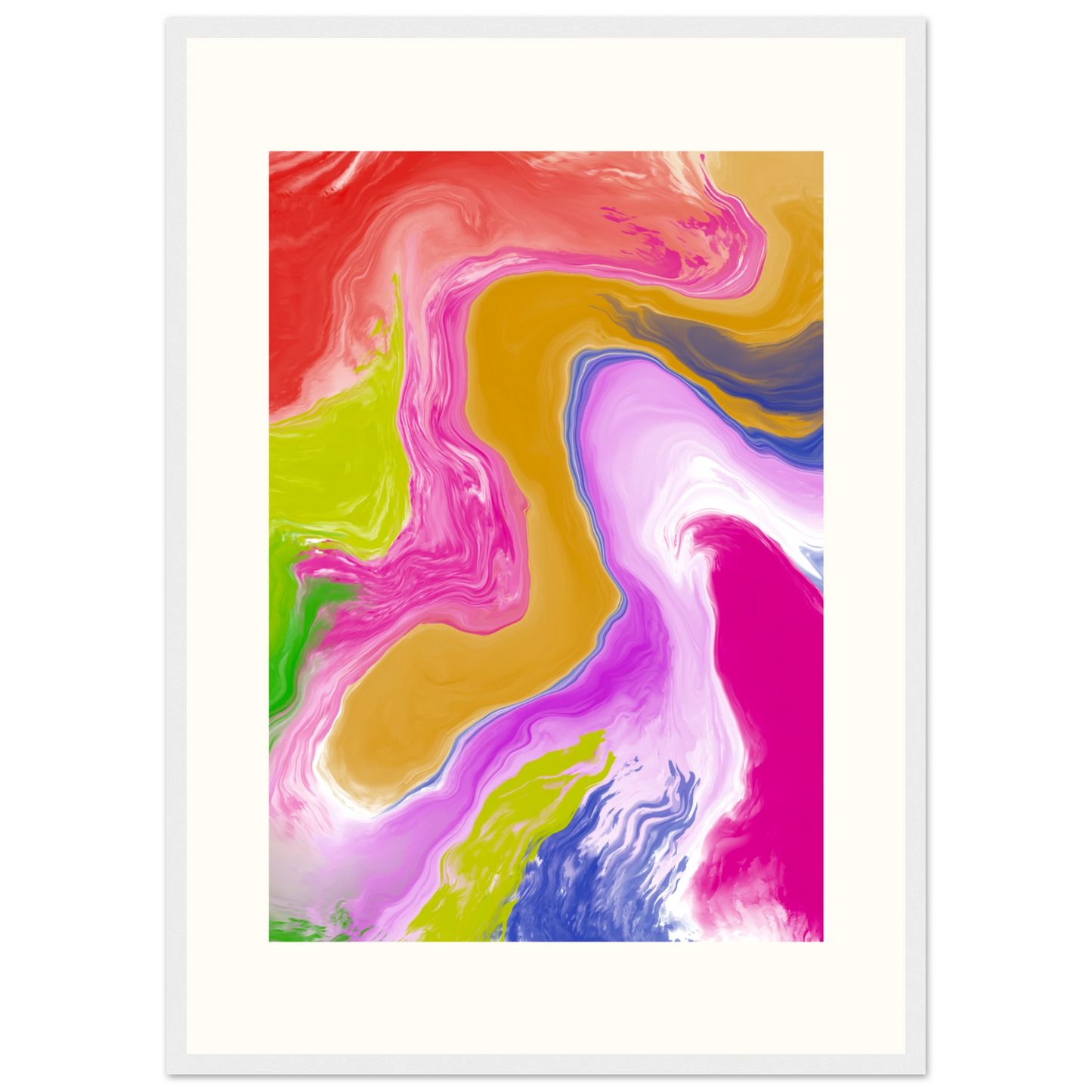 Abstract swirl canvas print by anya trut vibrant flow art in your choice of size frame art print in a Wood frame size A2 (42 x 59.4  cm) affordable wall art by Art Aunty NZ