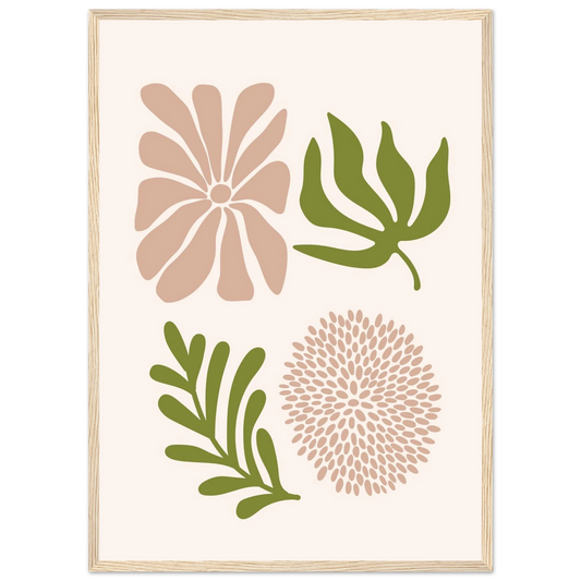Blooming art print in a Wood frame size 21x29.7 cm / 8x12" affordable wall art by Art Aunty NZ