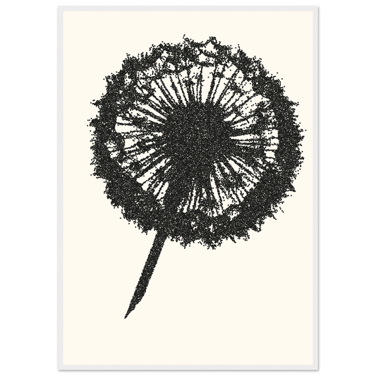 Abstract dandelion seed head art print by anya trut minimalist dot work wall decor in your choice of size frame art print in a White frame size 21x29.7 cm / 8x12" affordable wall art by Art Aunty NZ
