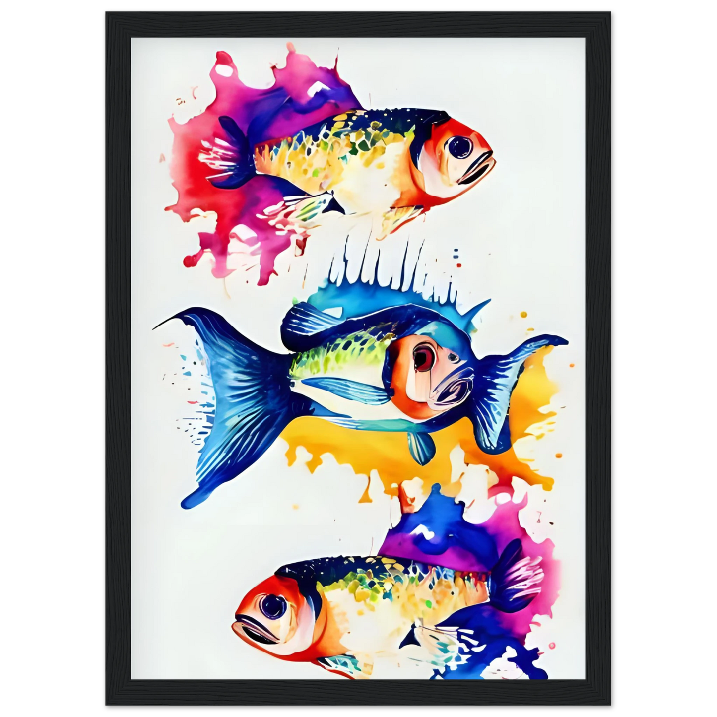Abstract aquatic flow vibrant fish art print splash of color for your space choose your size frame art print in a White frame size A2 (42 x 59.4  cm) affordable wall art by Art Aunty NZ