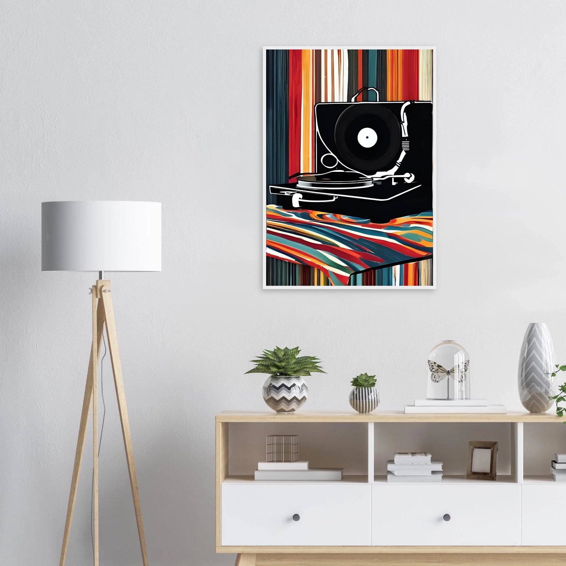 Retro groove record player framed poster vibrant pop art for your home multiple sizes frames art print in a  size  affordable wall art by Art Aunty NZ