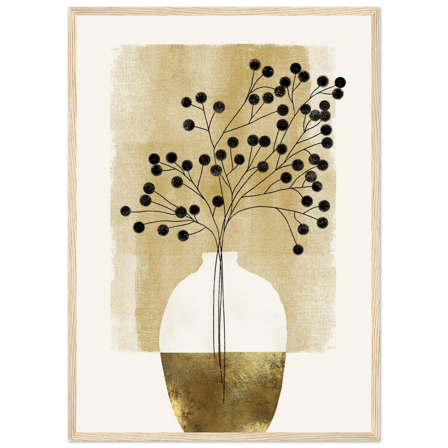 Golden botanical bloom modern minimalist wall art by ioana horvat choose your size frame art print in a Black frame size A1 (59.4 x 84.1  cm) affordable wall art by Art Aunty NZ
