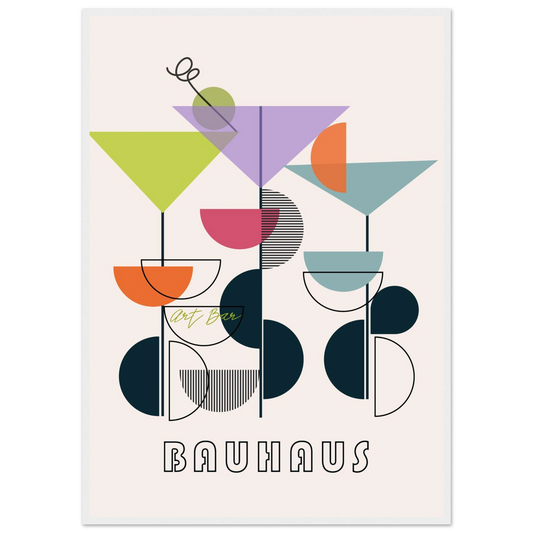 Bauhaus art bar cocktail abstract wall art print a modern geometric statement piece in your choice of frame and size art print in a White frame size 21x29.7 cm / 8x12" affordable wall art by Art Aunty NZ