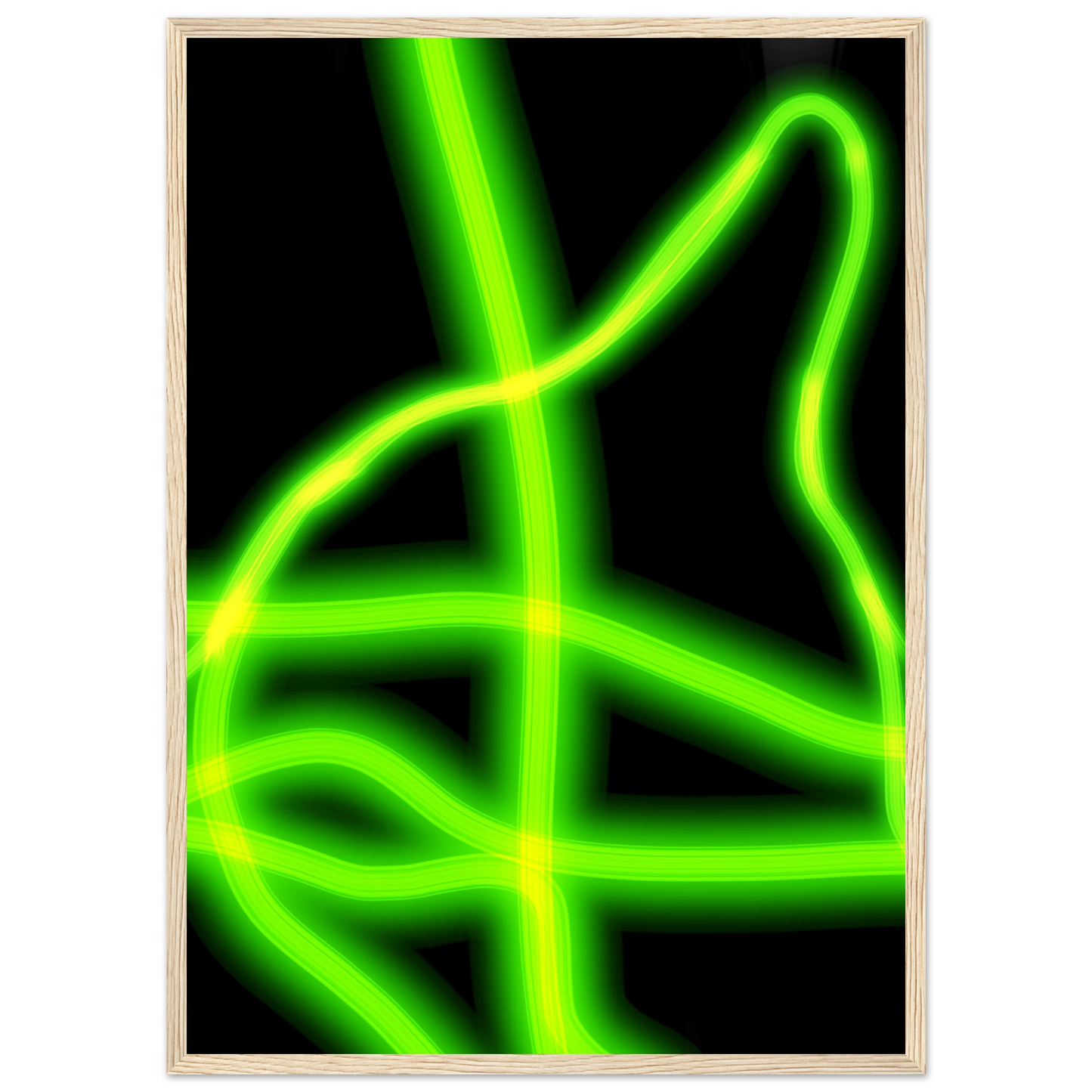 Neon gridflow abstract wall art vibrant green yellow luminescence in your choice of frame size art print in a White frame size A1 (59.4 x 84.1  cm) affordable wall art by Art Aunty NZ