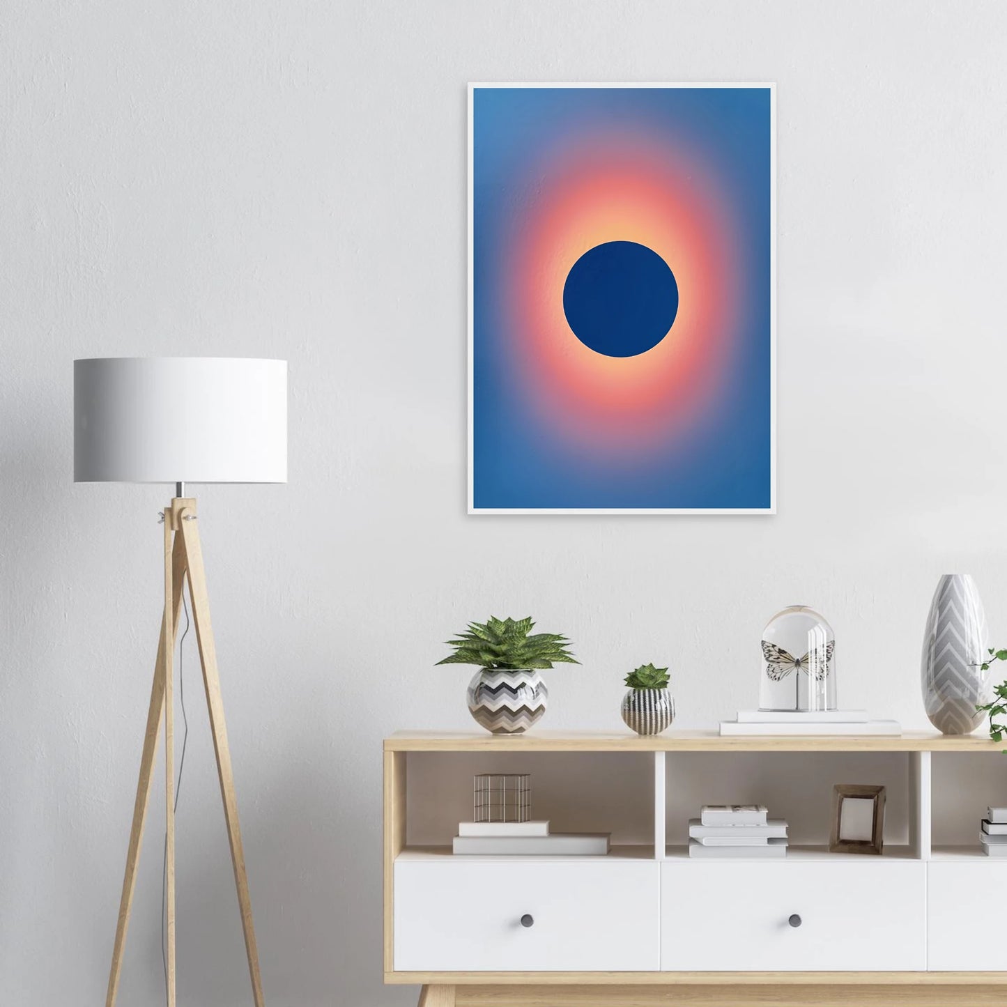 Cosmic eclipse gradient art print celestial blue sunset glow wall decor by anya trut multiple sizes and frames art print in a  size  affordable wall art by Art Aunty NZ