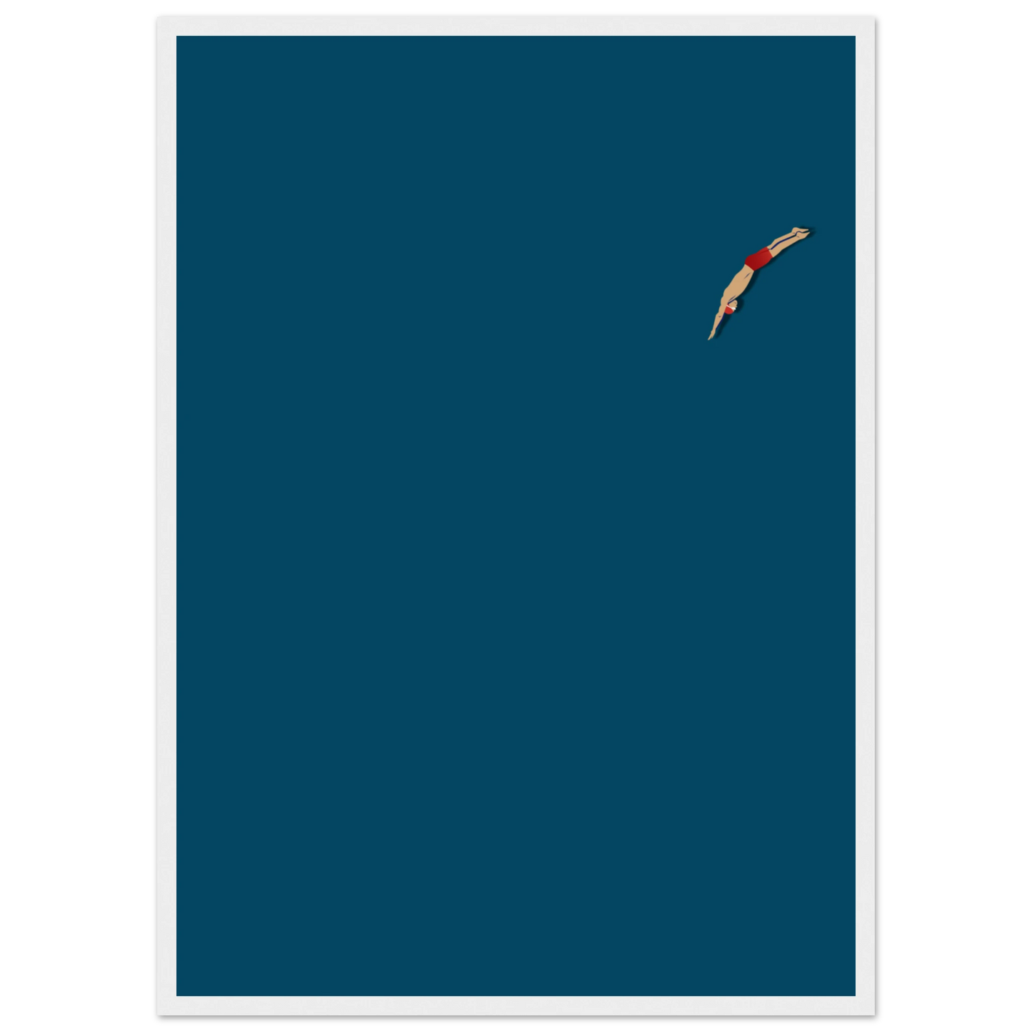 Minimalist dive serene swimmer art print by anya trut choose your size frame for a custom look art print in a Wood frame size A2 (42 x 59.4  cm) affordable wall art by Art Aunty NZ