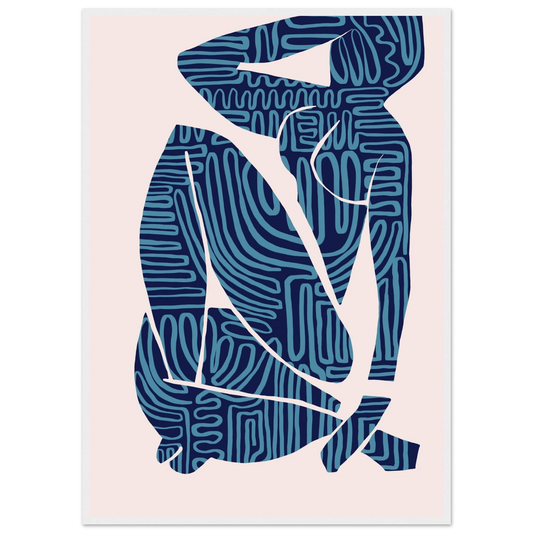 Abstract figurative blue navy art print reclining dream by ioana horvat art print in a White frame size 21x29.7 cm / 8x12" affordable wall art by Art Aunty NZ