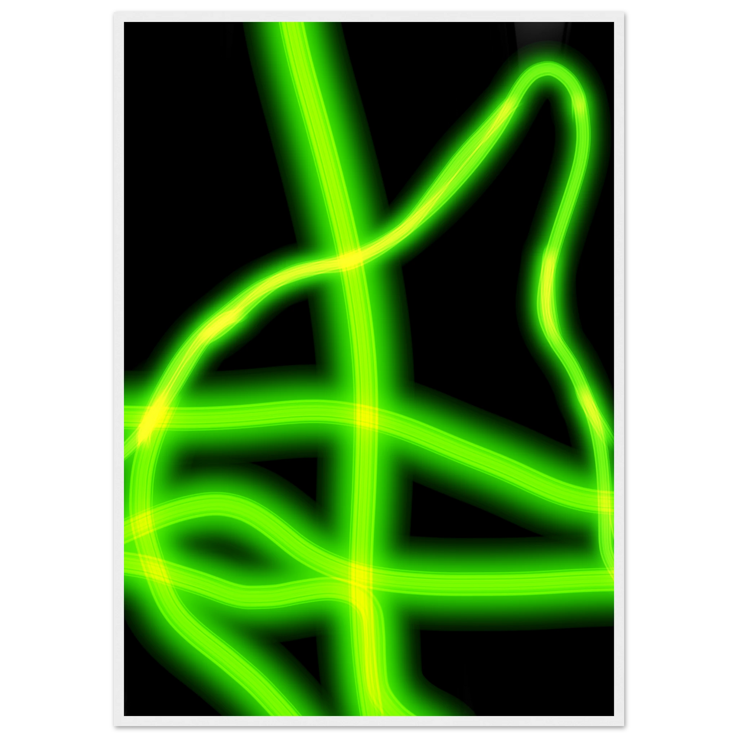 Neon gridflow abstract wall art vibrant green yellow luminescence in your choice of frame size art print in a White frame size 21x29.7 cm / 8x12" affordable wall art by Art Aunty NZ