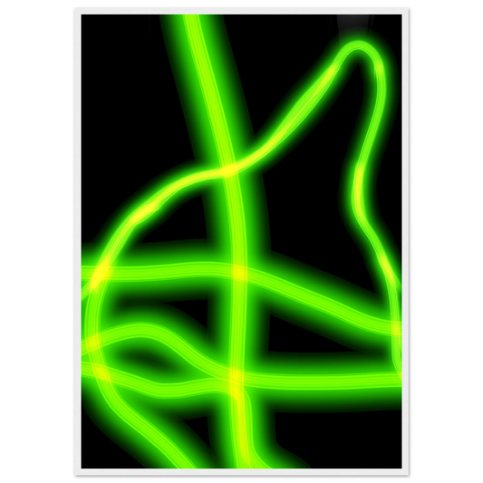 Neon gridflow abstract wall art vibrant green yellow luminescence in your choice of frame size art print in a White frame size 21x29.7 cm / 8x12" affordable wall art by Art Aunty NZ