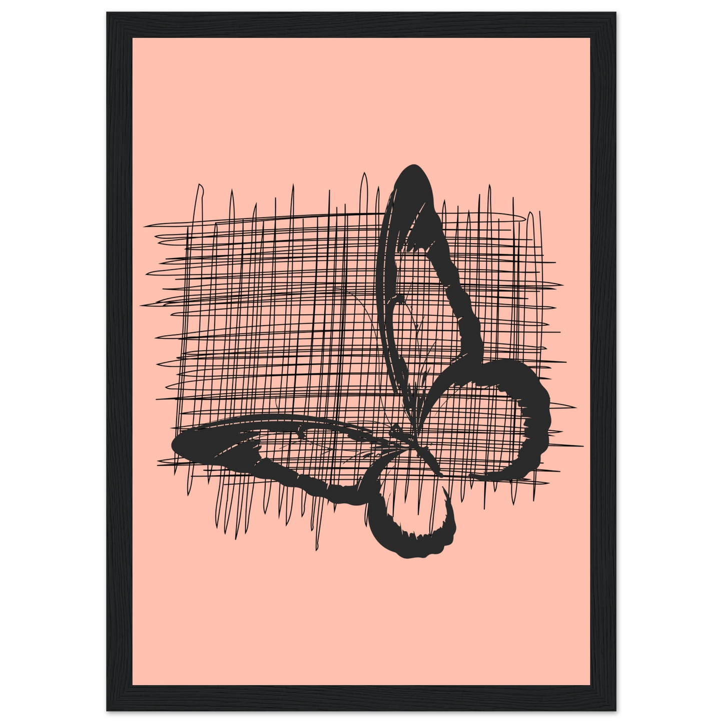 Abstract composition in black and pink by anya trut modern fine art print in your choice of frame art print in a White frame size A2 (42 x 59.4  cm) affordable wall art by Art Aunty NZ