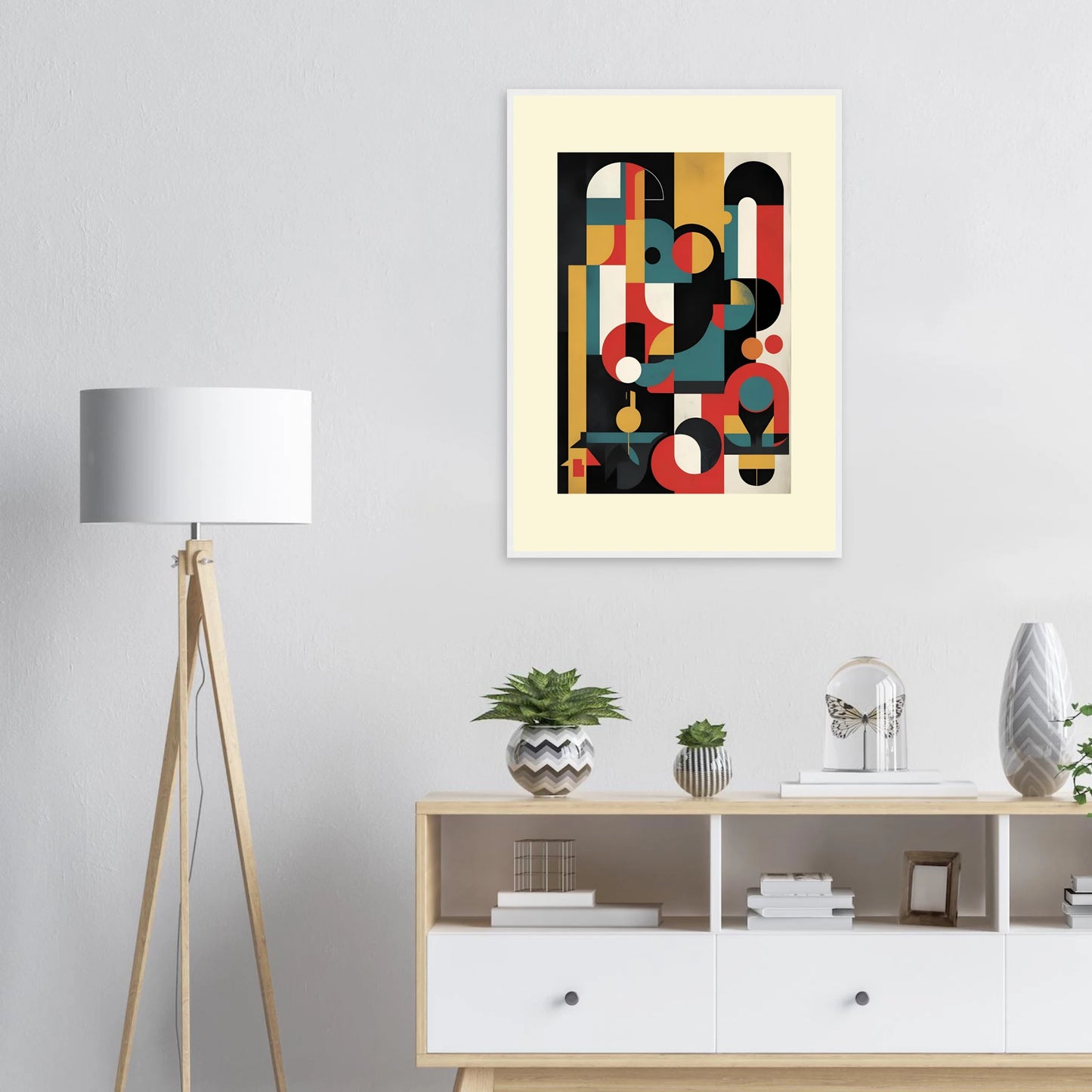 Vibrant abstract geometry framed art print by anya trut modern bauhaus style wall decor art print in a  size  affordable wall art by Art Aunty NZ