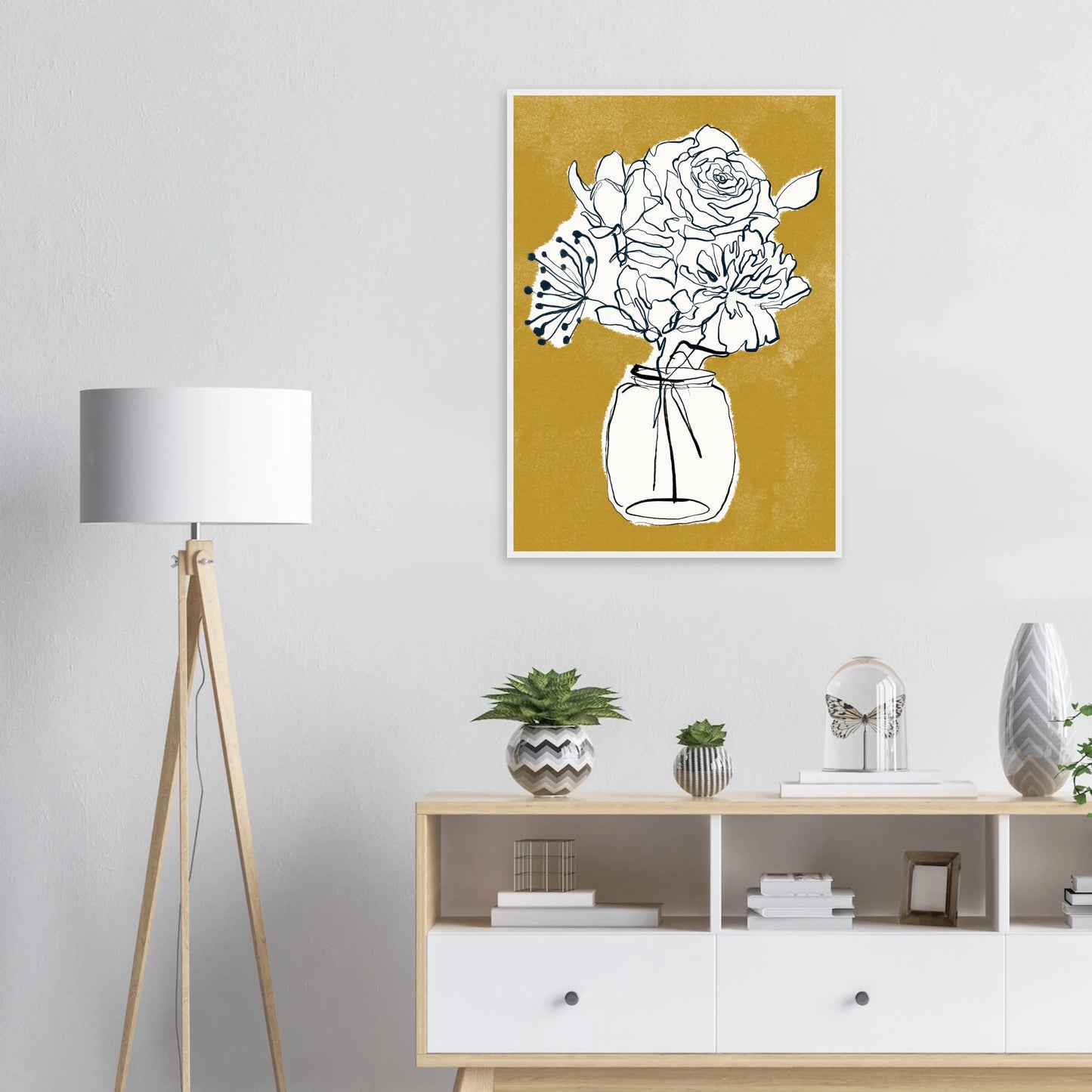Minimalist floral sketch poster elegant botanical art print for modern interiors in your choice of frame art print in a  size  affordable wall art by Art Aunty NZ