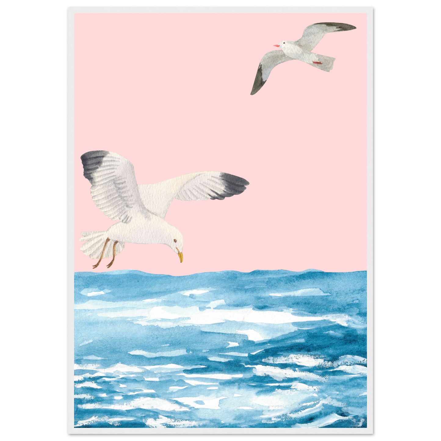 Coastal flight serene seagull watercolour art print by anya trut choose your size frame art print in a White frame size 21x29.7 cm / 8x12" affordable wall art by Art Aunty NZ