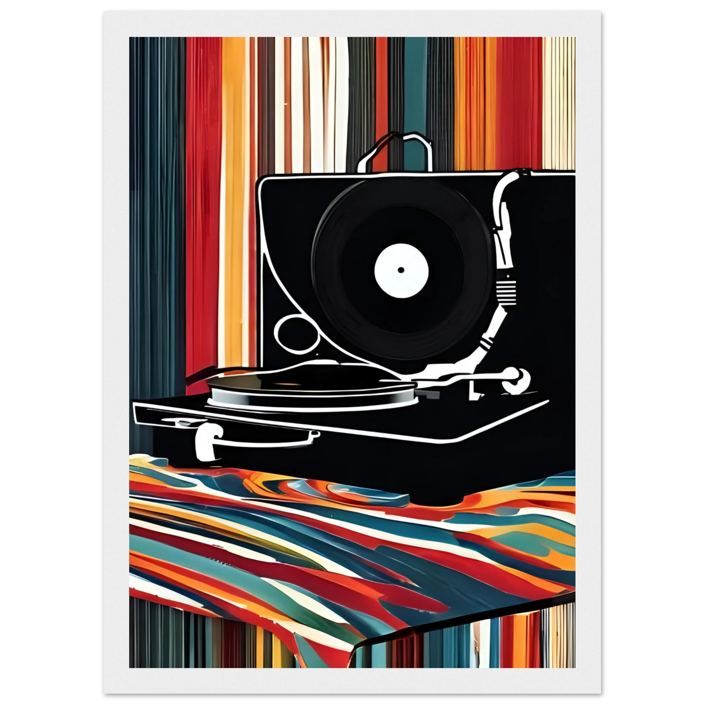 Retro groove record player framed poster vibrant pop art for your home multiple sizes frames art print in a Wood frame size A1 (59.4 x 84.1  cm) affordable wall art by Art Aunty NZ