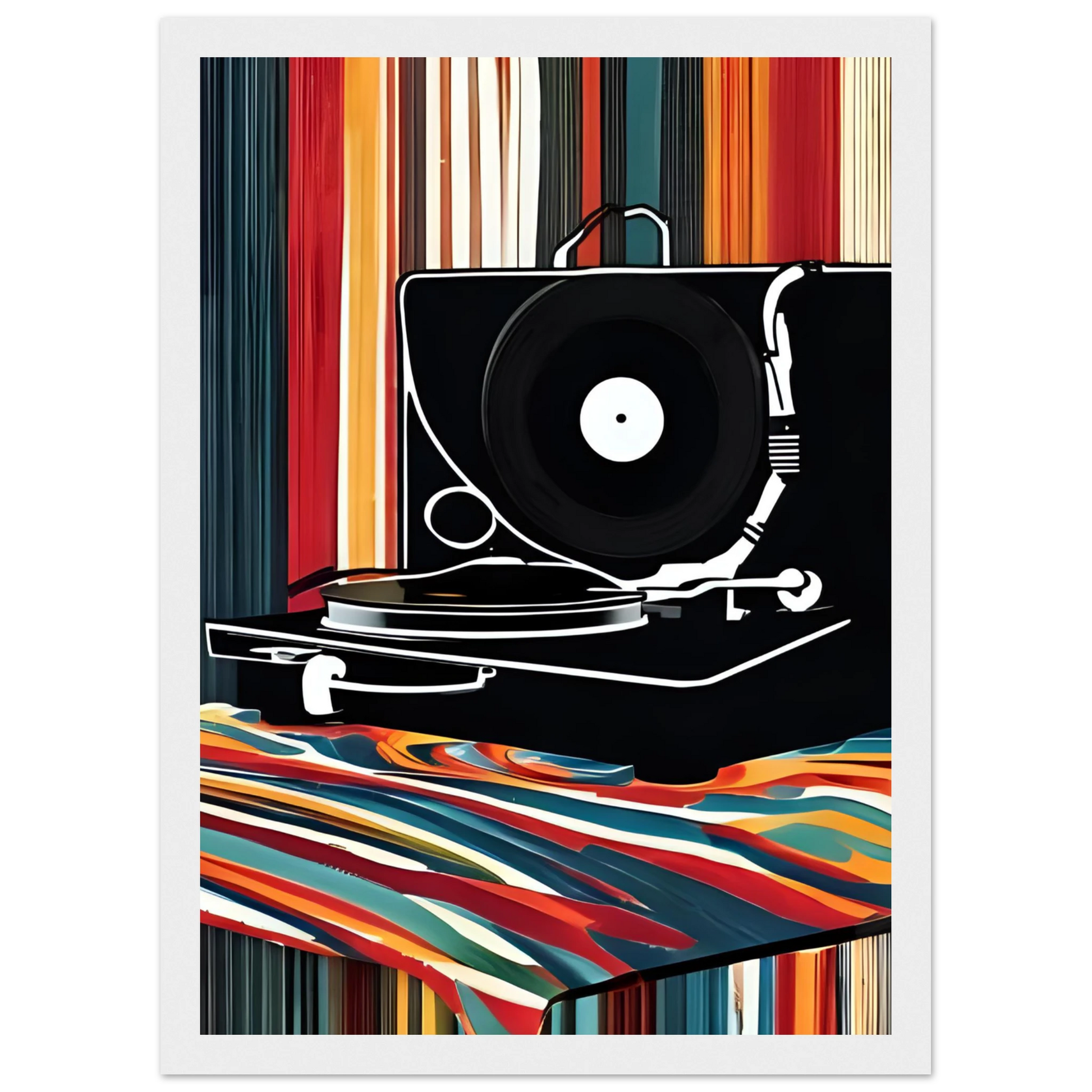 Retro groove record player framed poster vibrant pop art for your home multiple sizes frames art print in a Wood frame size A1 (59.4 x 84.1  cm) affordable wall art by Art Aunty NZ