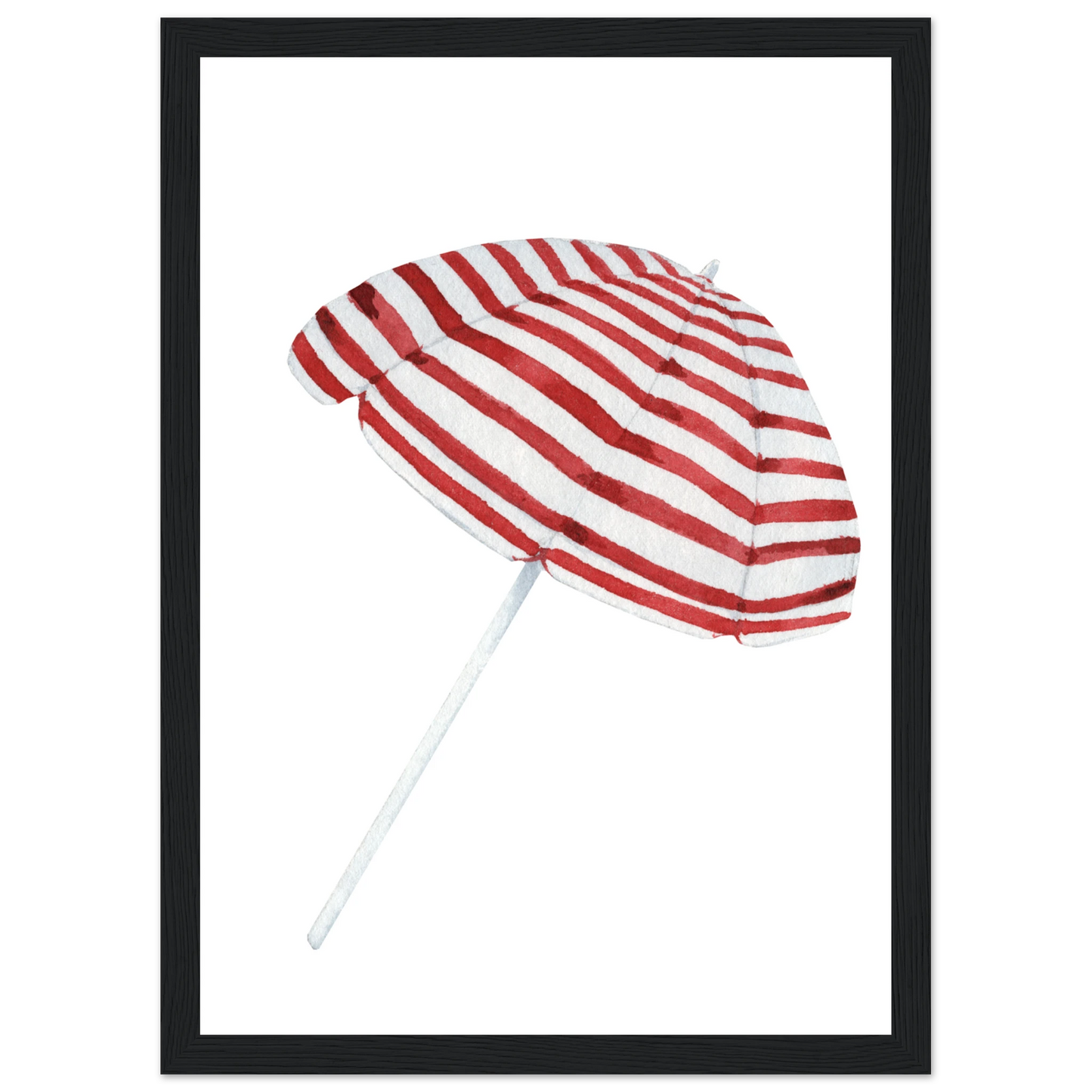 Summer stripes beach umbrella art print by anya trut coastal chic wall decor in multiple sizes frames art print in a White frame size A2 (42 x 59.4  cm) affordable wall art by Art Aunty NZ