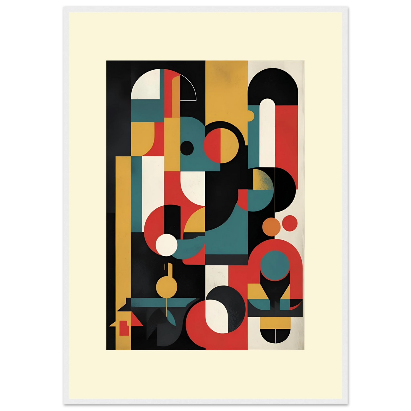 Vibrant abstract geometry framed art print by anya trut modern bauhaus style wall decor art print in a White frame size 21x29.7 cm / 8x12" affordable wall art by Art Aunty NZ