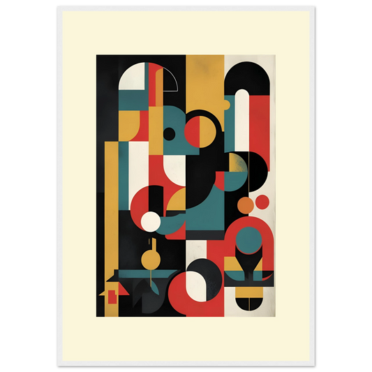 Vibrant abstract geometry framed art print by anya trut modern bauhaus style wall decor art print in a White frame size 21x29.7 cm / 8x12" affordable wall art by Art Aunty NZ