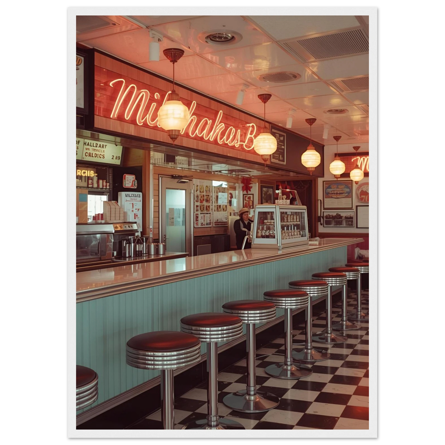 The milk bar art print in a White frame size A1 (59.4 x 84.1  cm) affordable wall art by Art Aunty NZ