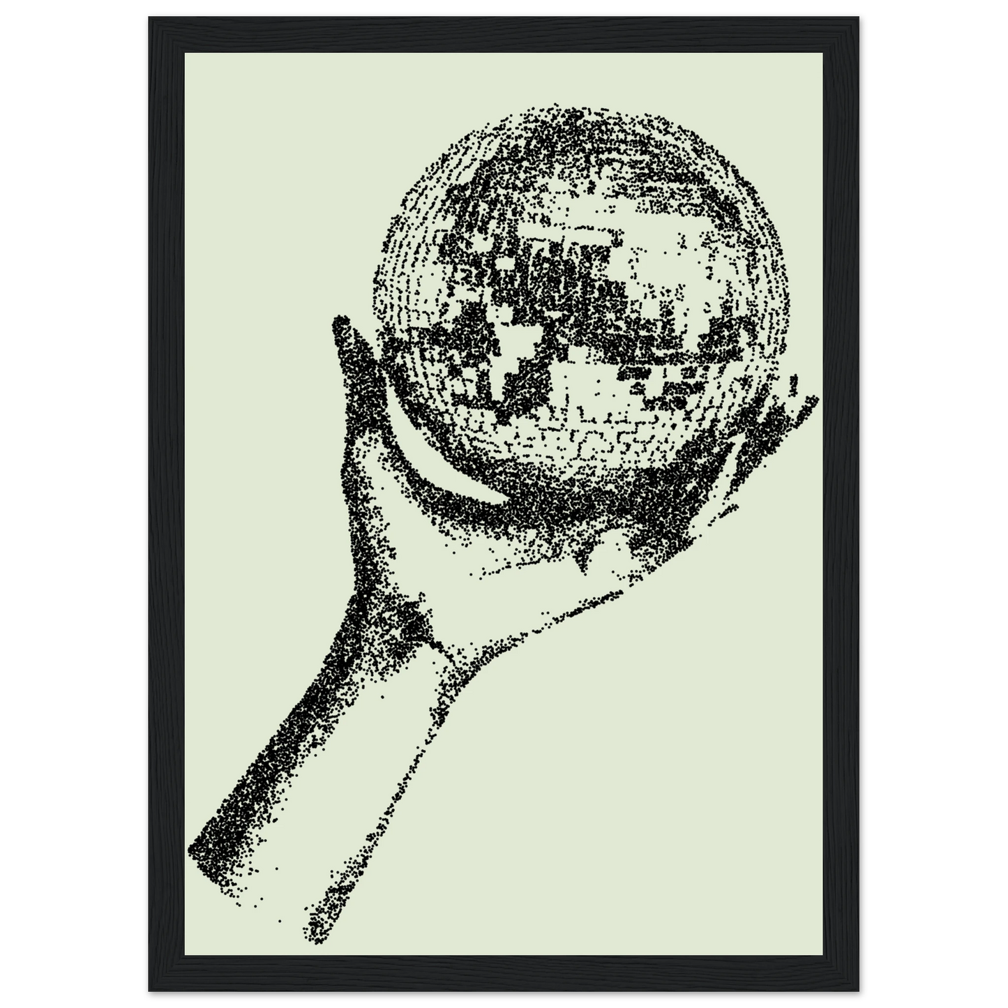 Digital disco ball hand global vision framed poster choose your size frame art print in a White frame size A2 (42 x 59.4  cm) affordable wall art by Art Aunty NZ