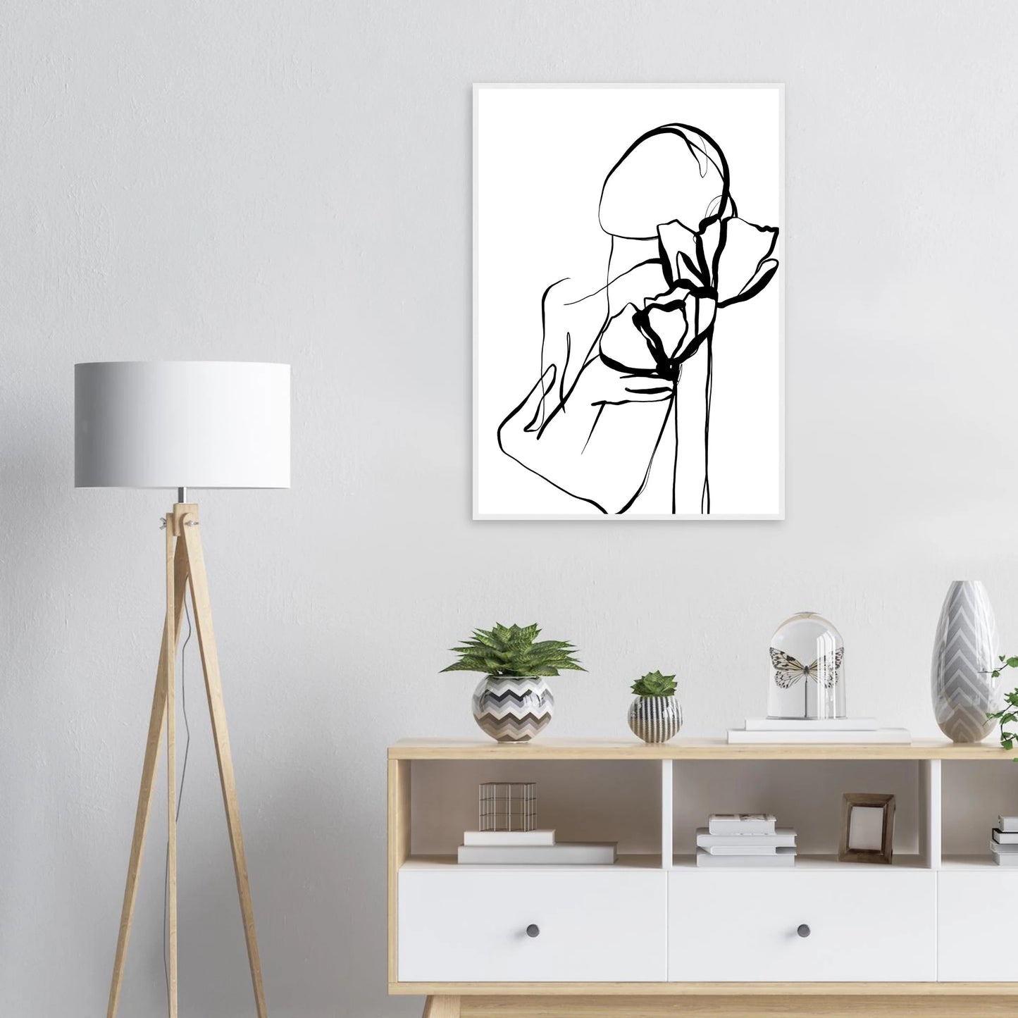 Abstract floral embrace line art print minimalist black white botanical poster art print in a  size  affordable wall art by Art Aunty NZ