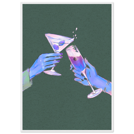 4pm cheers art print vibrant cocktail illustration for modern spaces available in multiple sizes and frames art print in a White frame size 21x29.7 cm / 8x12" affordable wall art by Art Aunty NZ