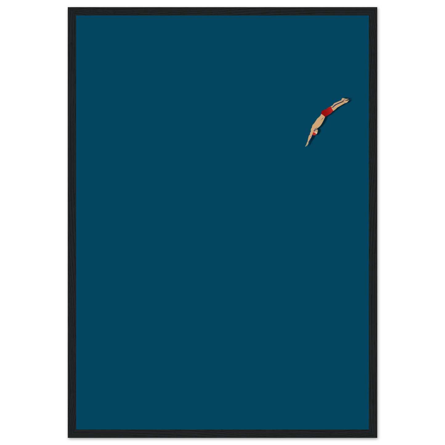 Minimalist dive serene swimmer art print by anya trut choose your size frame for a custom look art print in a Wood frame size 21x29.7 cm / 8x12" affordable wall art by Art Aunty NZ