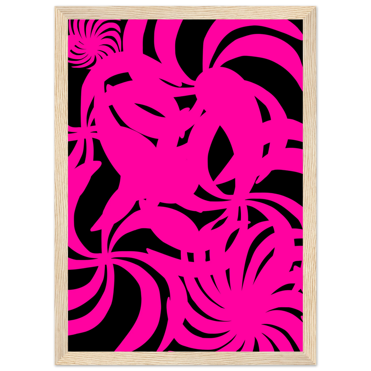 Vibrant neon swirls art print dynamic abstract wall decor in your choice of size and frame art print in a Black frame size 21x29.7 cm / 8x12" affordable wall art by Art Aunty NZ