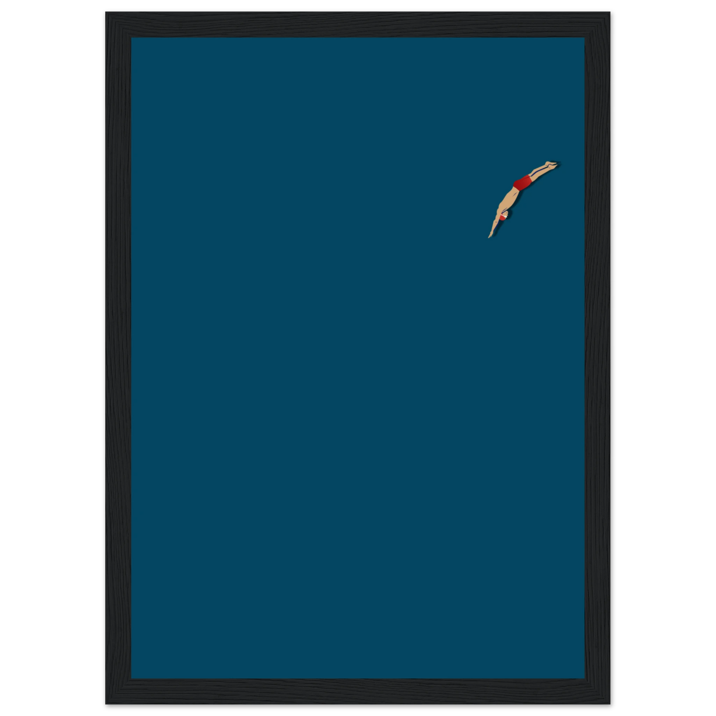 Minimalist dive serene swimmer art print by anya trut choose your size frame for a custom look art print in a White frame size A2 (42 x 59.4  cm) affordable wall art by Art Aunty NZ