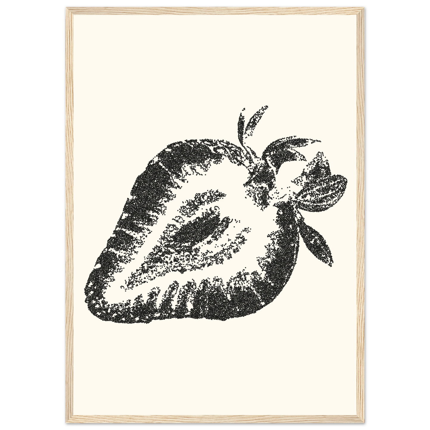 Strawberry pointillism print modern farmhouse wall art in your choice of size frame art print in a White frame size A1 (59.4 x 84.1  cm) affordable wall art by Art Aunty NZ