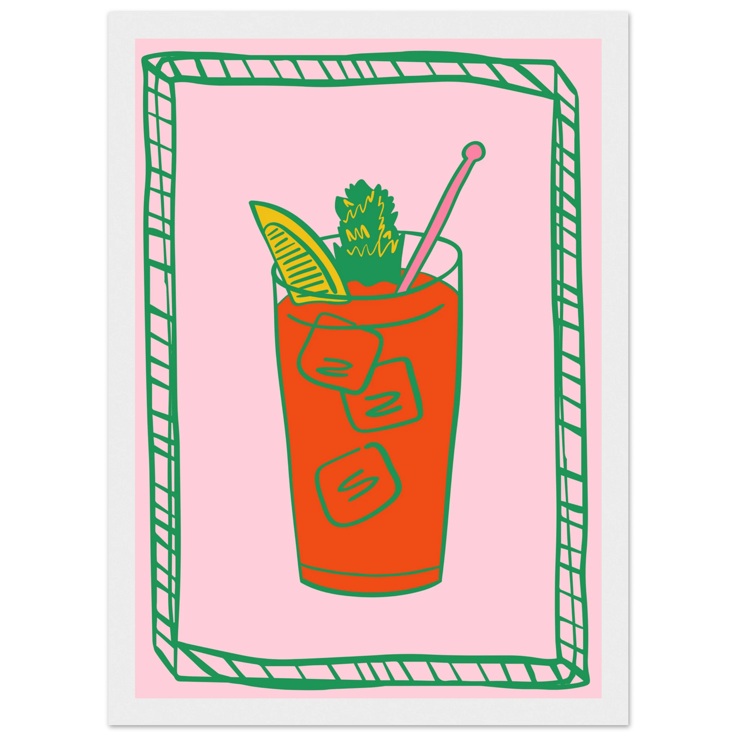 Aperitif pop art print vibrant cocktail illustration in your choice of size frame art print in a Wood frame size A1 (59.4 x 84.1  cm) affordable wall art by Art Aunty NZ