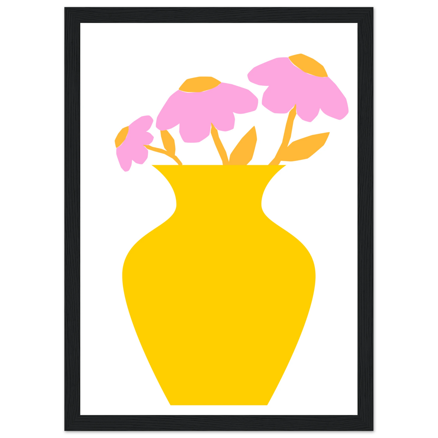 Minimalist pink yellow floral vase art print modern playful decor in your choice of size and frame art print in a White frame size A2 (42 x 59.4  cm) affordable wall art by Art Aunty NZ