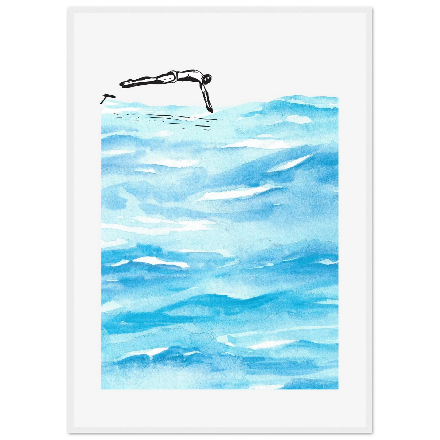 Deep diving art print in a White frame size 21x29.7 cm / 8x12" affordable wall art by Art Aunty NZ