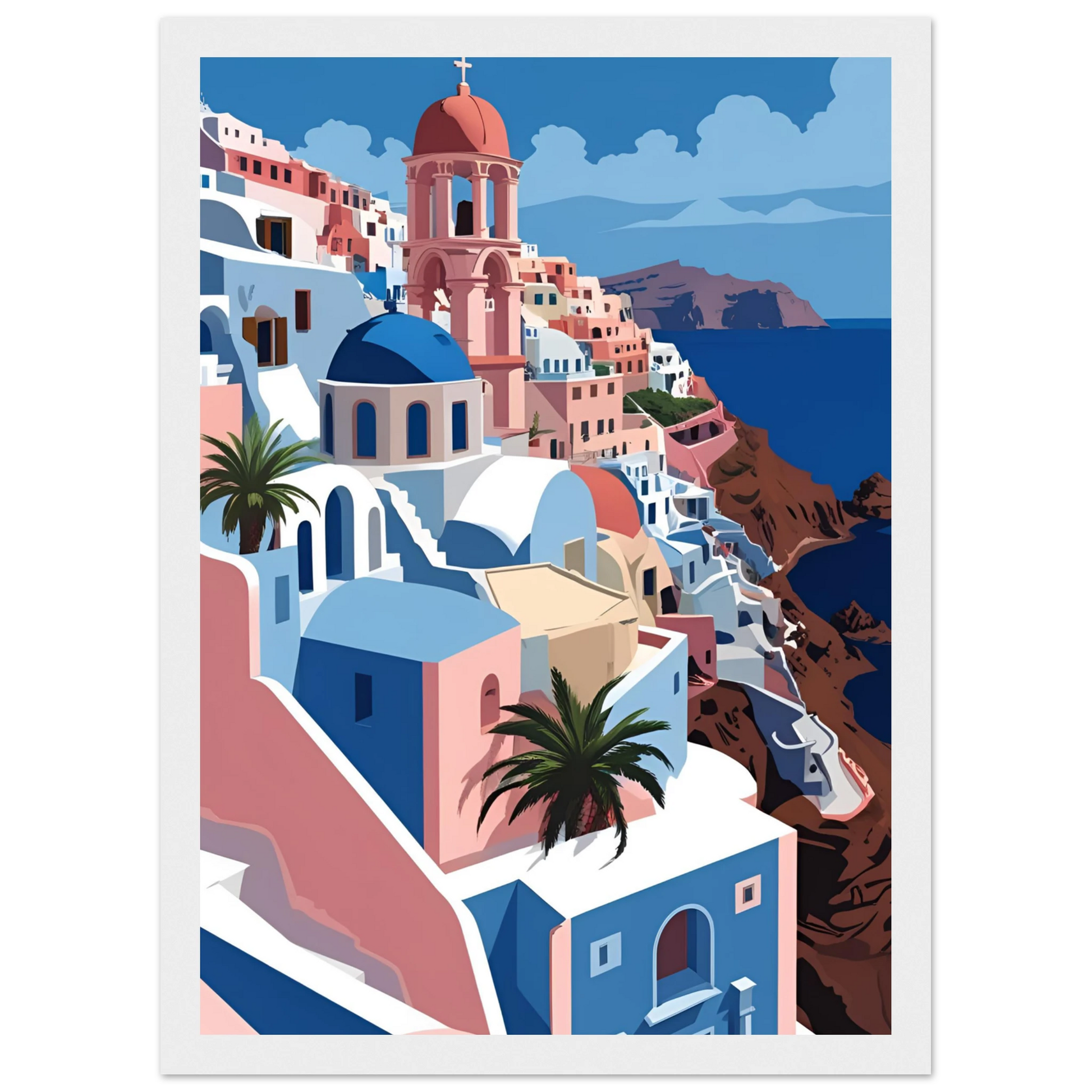 Santorini serenity art print coastal greece inspired decor by anya trut choose your size frame art print in a Wood frame size A1 (59.4 x 84.1  cm) affordable wall art by Art Aunty NZ