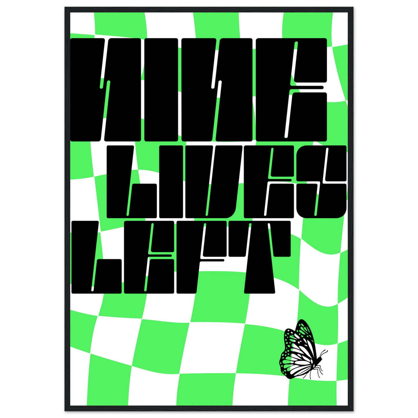 Nine lives left psychedelic pop art print by anya trut choose your size frame art print in a Black frame size A2 (42 x 59.4  cm) affordable wall art by Art Aunty NZ