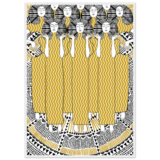 Golden women art print bohemian serenity with geometric patterns your choice of size frame art print in a White frame size 21x29.7 cm / 8x12" affordable wall art by Art Aunty NZ