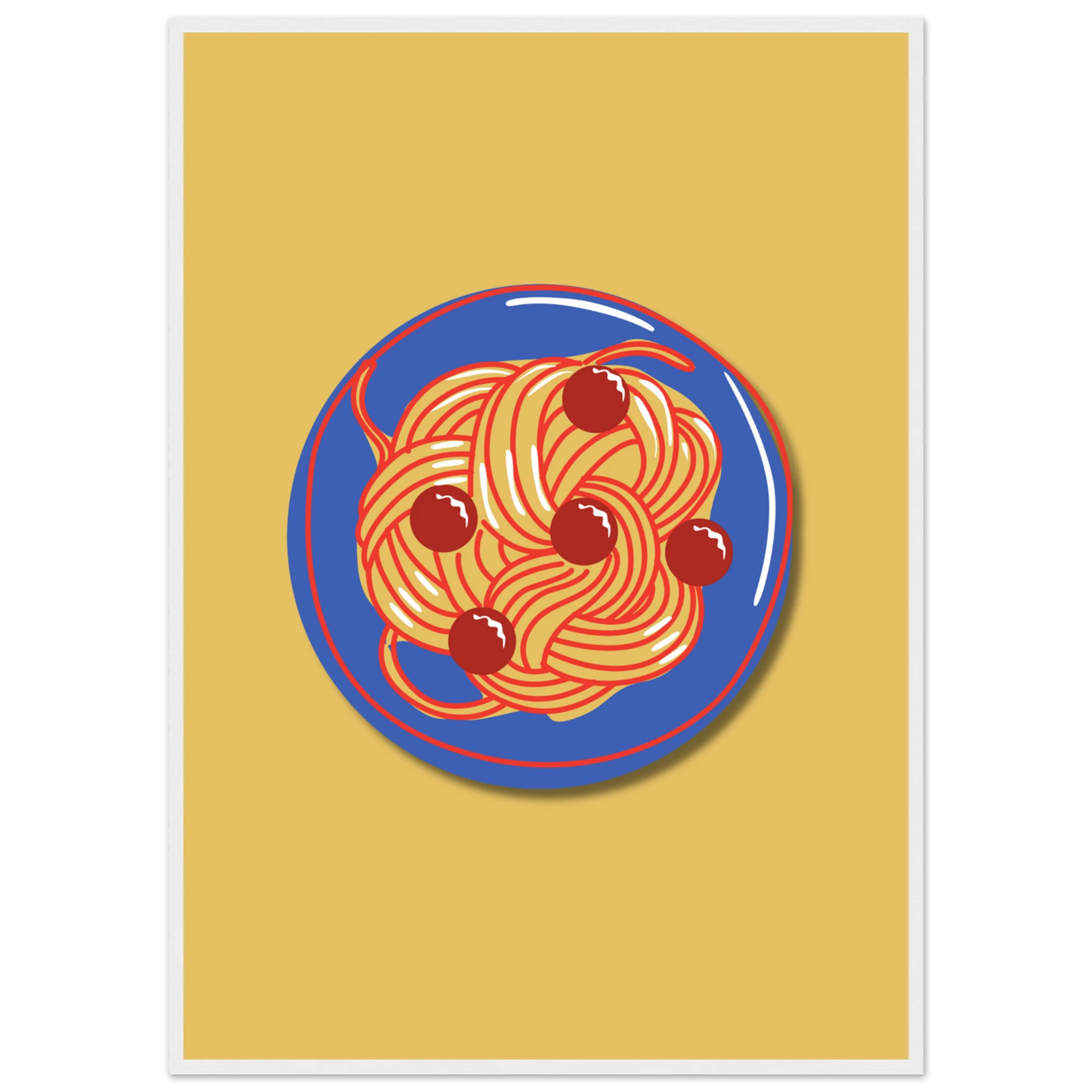 Spaghetti meatballs pop art print the delightful dish by anya trut vibrant kitchen wall art art print in a White frame size 21x29.7 cm / 8x12" affordable wall art by Art Aunty NZ
