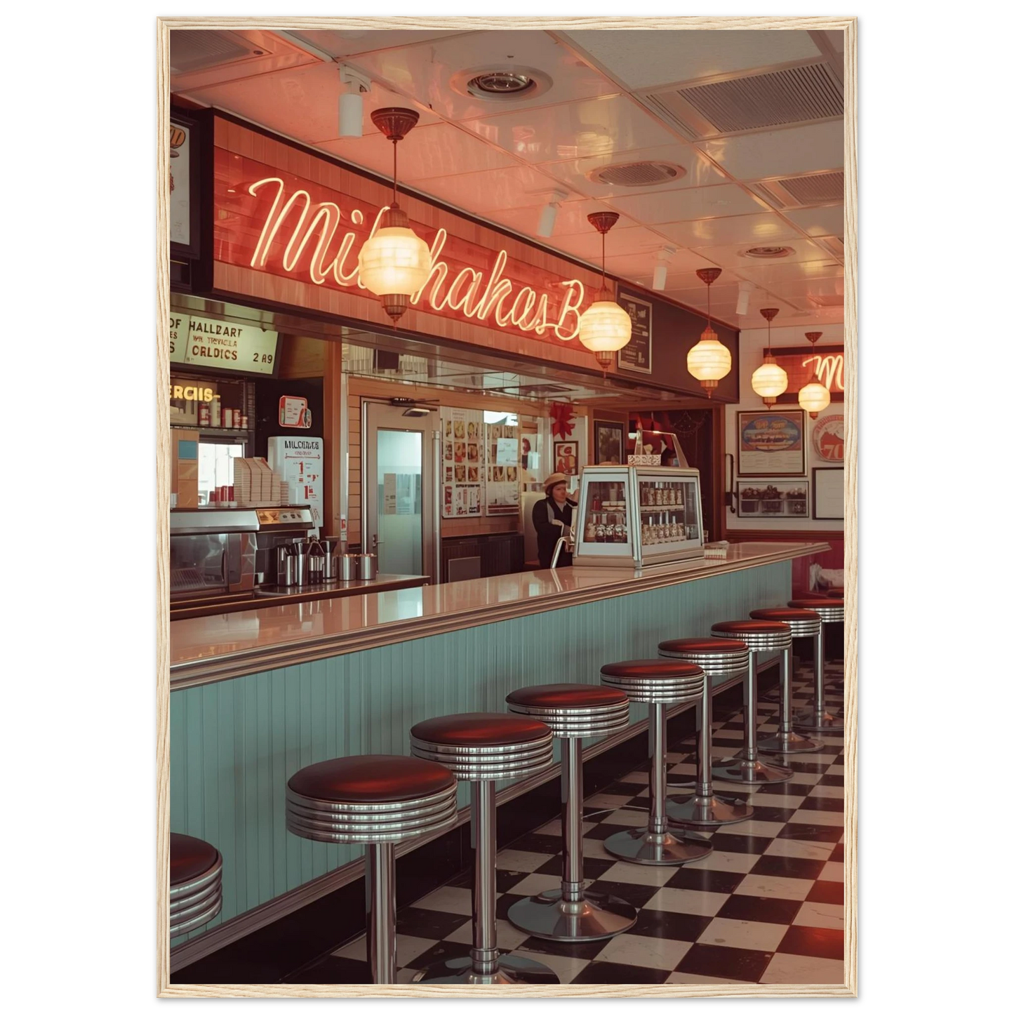 The milk bar art print in a Black frame size 21x29.7 cm / 8x12" affordable wall art by Art Aunty NZ