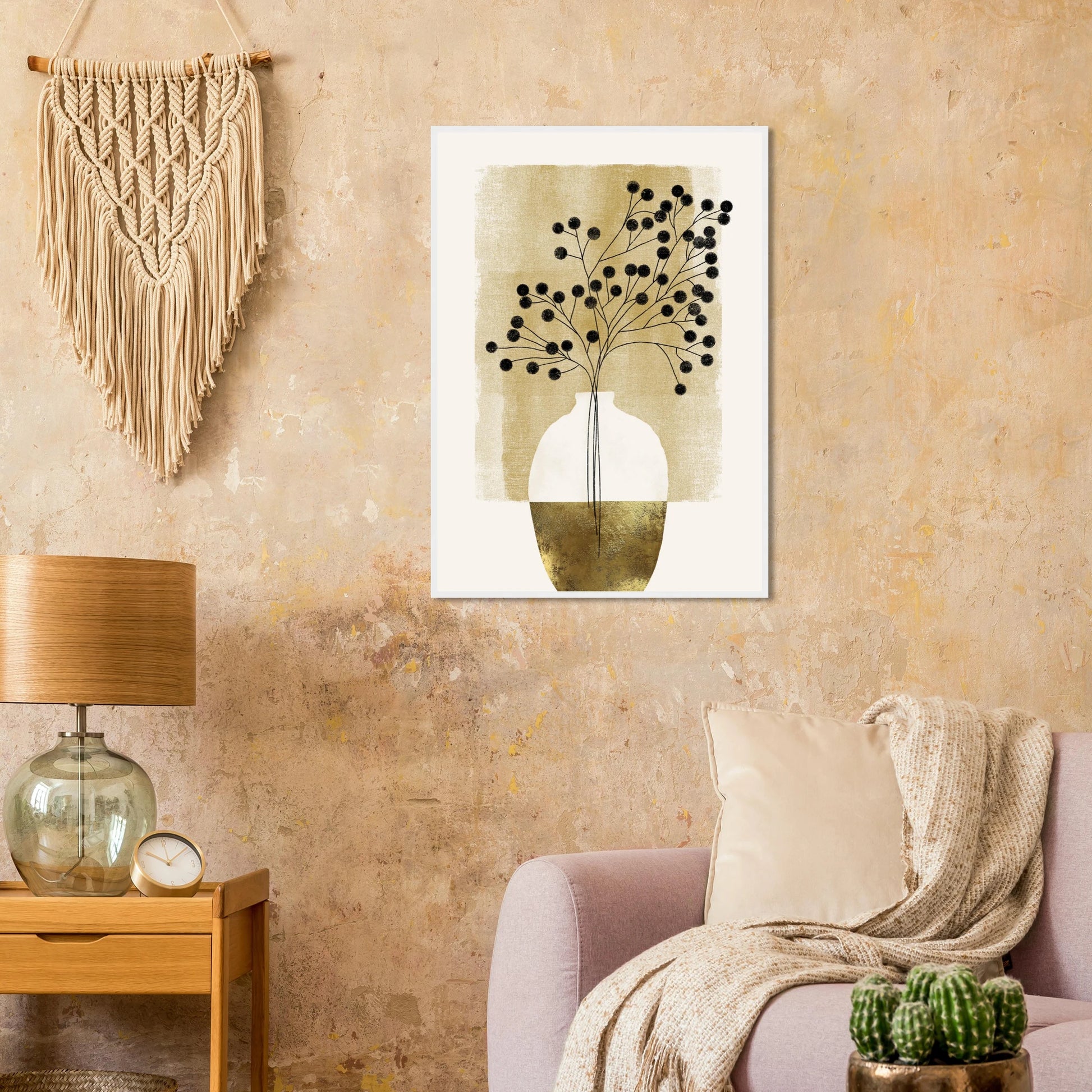Golden botanical bloom modern minimalist wall art by ioana horvat choose your size frame art print in a  size  affordable wall art by Art Aunty NZ