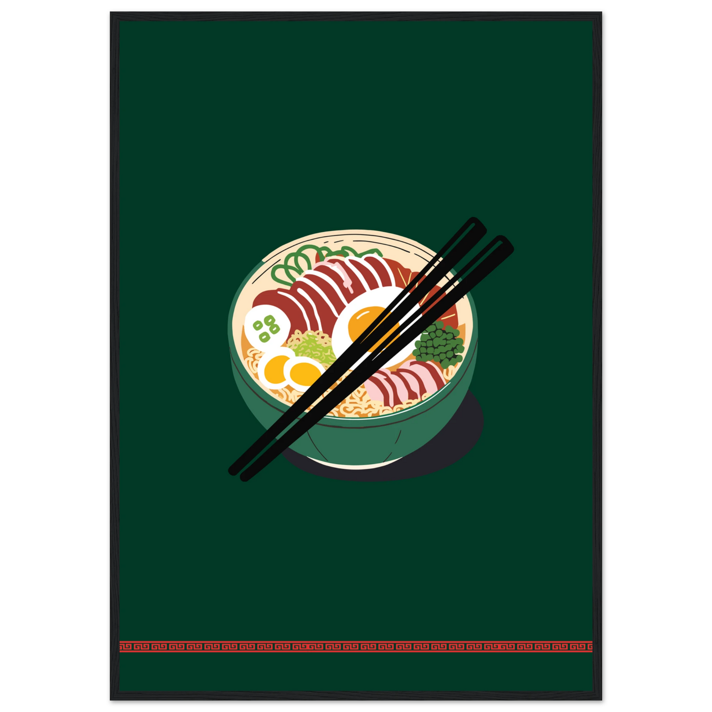 Flavorful ramen bowl wall art print by anya trut customize your size frame art print in a Black frame size A2 (42 x 59.4  cm) affordable wall art by Art Aunty NZ