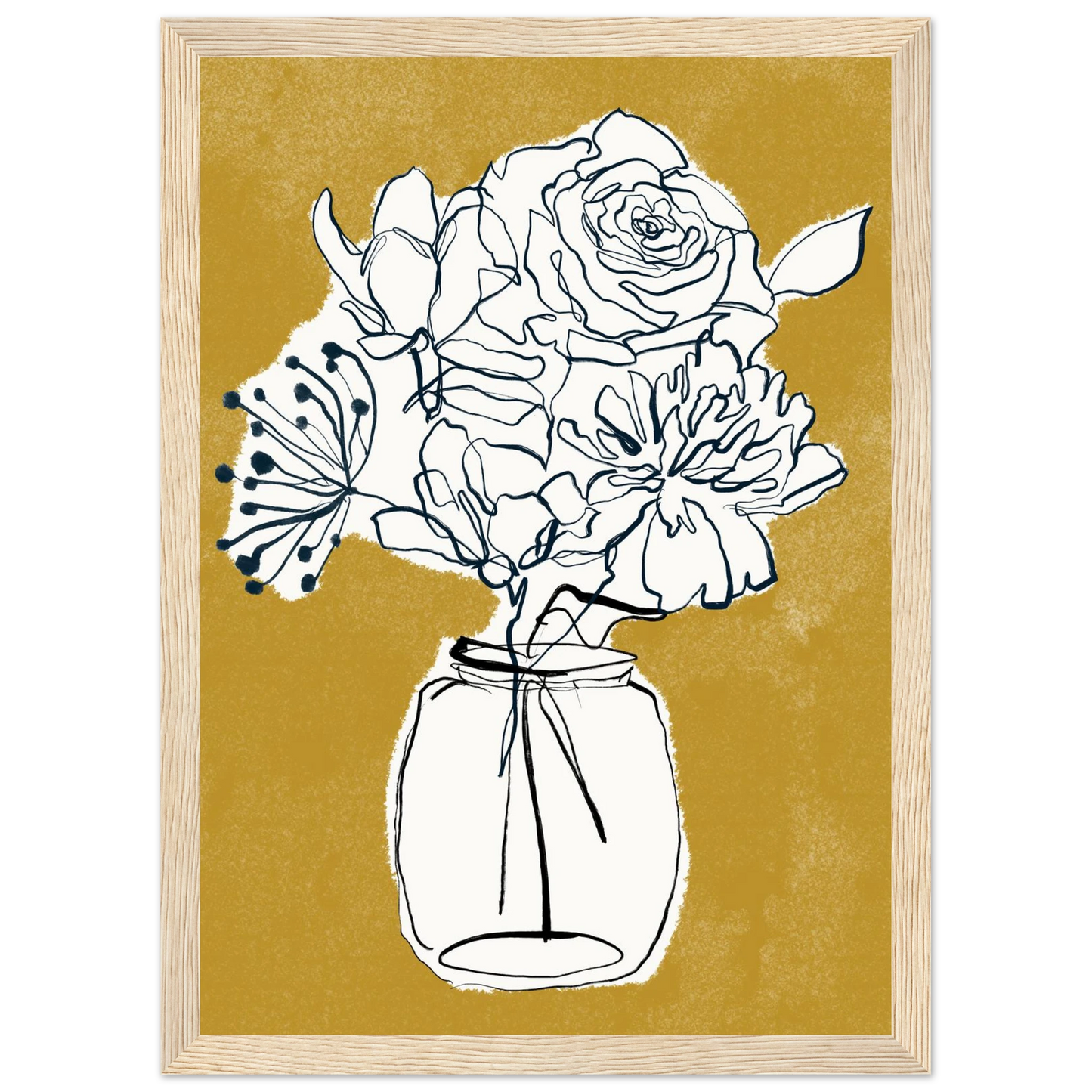 Minimalist floral sketch poster elegant botanical art print for modern interiors in your choice of frame art print in a Black frame size A2 (42 x 59.4  cm) affordable wall art by Art Aunty NZ